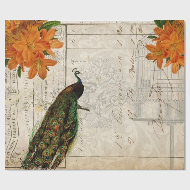 Regalo Papel de Decoupage de las Ephemeras del pavo real (Superficie plana)