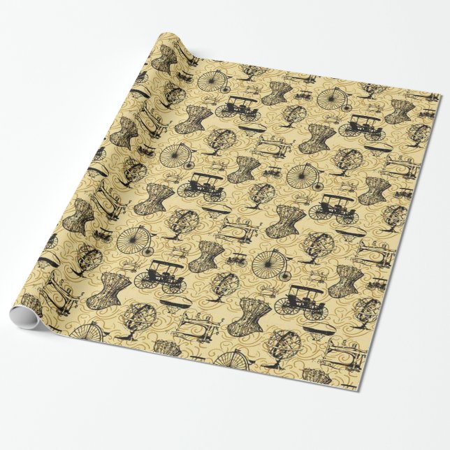 Regalo Papel de embalaje amarillo del modelo de Steampunk (Desenrollado)
