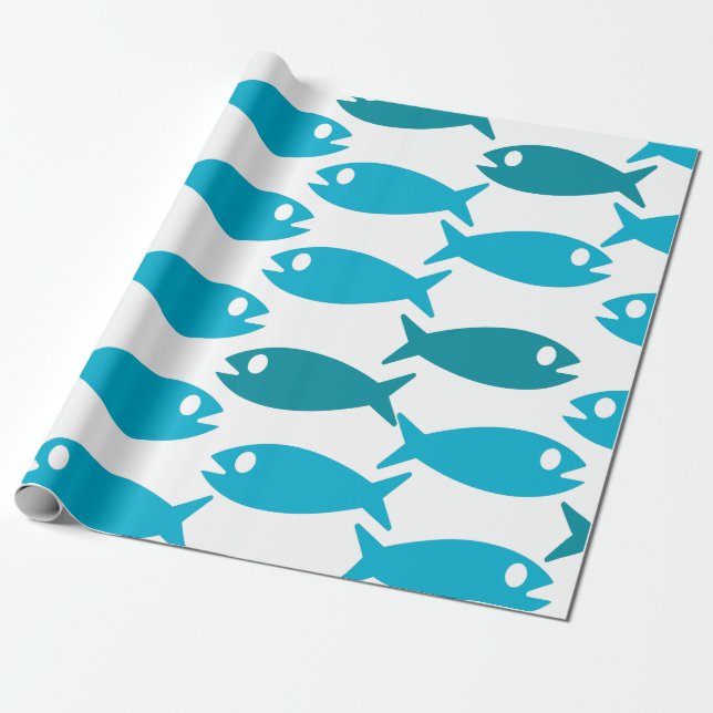 Regalo Papel de embalaje azul del diseño de los pescados (Desenrollado)