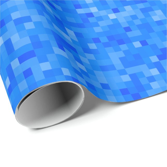 Regalo Papel de embalaje azul del mosaico del pixel (Esquina del rollo)