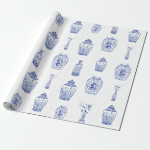 Regalo Papel de embalaje azul y blanco del tarro del