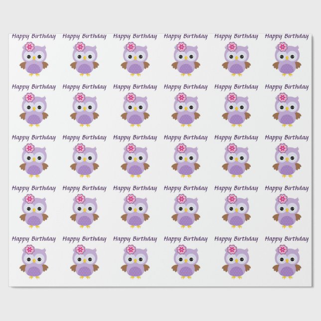Regalo Papel de embalaje brillante del búho púrpura, 30" (Costura)