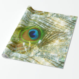 Regalo Papel de embalaje chispeante de la pluma del pavo