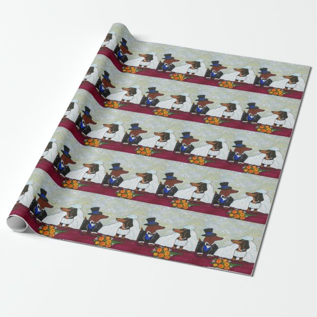 Regalo Papel de embalaje de la boda del Dachshund (Desenrollado)