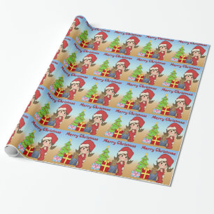 Regalo Papel de embalaje de la niña pequeña del navidad