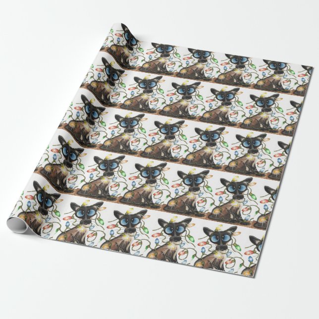 Regalo Papel de embalaje de las luces de navidad del gato (Desenrollado)