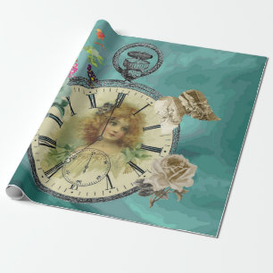 Regalo Papel de embalaje del reloj de reloj del chica del