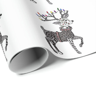 Regalo Papel de embalaje del reno de las luces de navidad