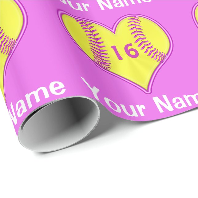 Regalo Papel de embalaje del softball con el NOMBRE, (Esquina del rollo)