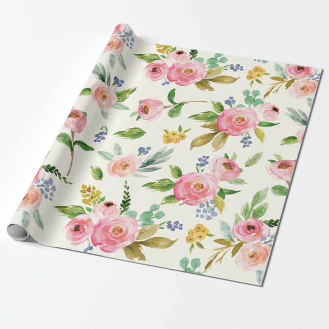 Regalo Papel de embalaje floral de la acuarela (Desenrollado)