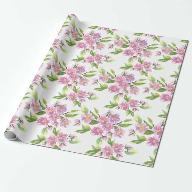 Regalo Papel de embalaje floral rosado romántico (Desenrollado)