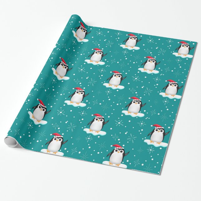 Regalo Papel de embalaje flotante del pingüino de Santa (Desenrollado)