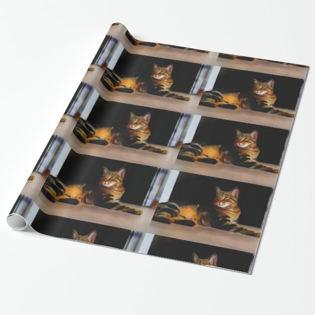 Regalo Papel de embalaje gris del gato de Tabby (Desenrollado)