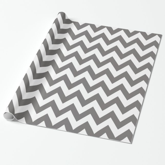 Regalo Papel de embalaje gris oscuro y blanco de Chevron (Desenrollado)