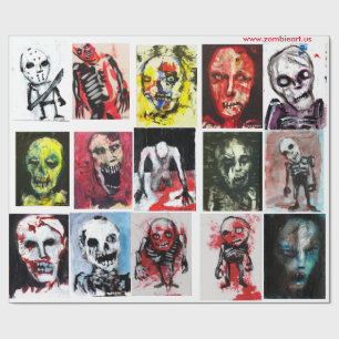 Regalo Papel de embalaje mate del arte del zombi, 30" x
