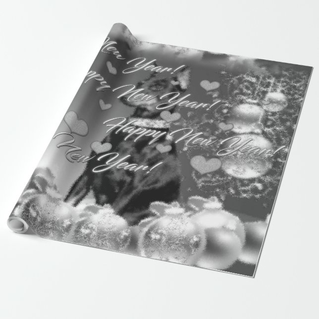 Regalo Papel de embalaje monocromático del tema del Año (Desenrollado)