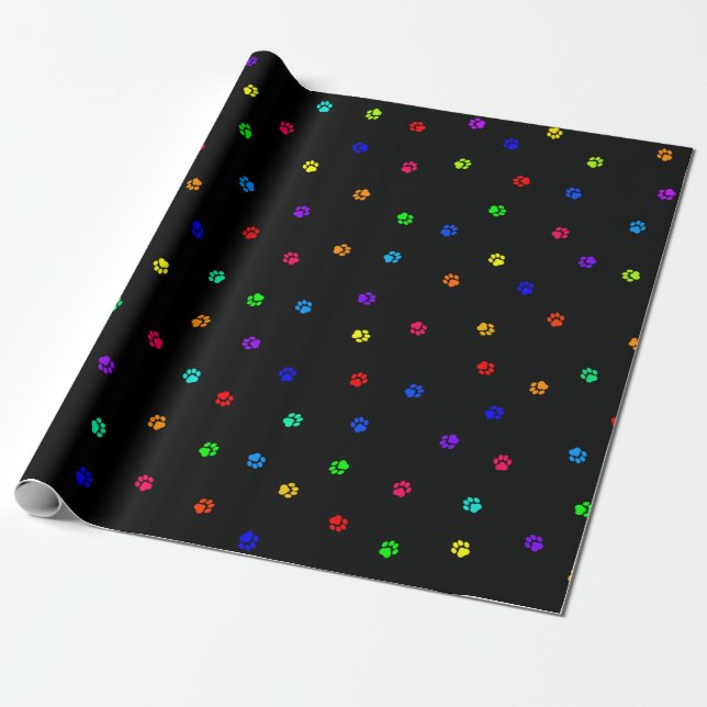 Regalo Papel de embalaje negro de Pawprint del arco iris (Desenrollado)