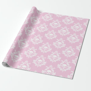Regalo Papel de embalaje para damasco de cráneo rosa y bl