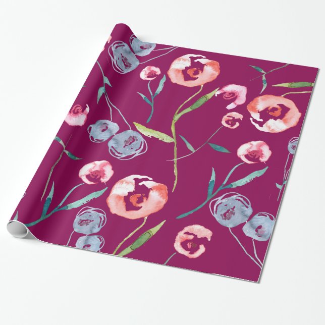 Regalo Papel de embalaje pintado a mano de los rosas de (Desenrollado)