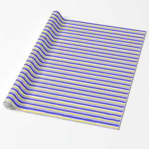 Regalo Papel de embalaje rayado azul, amarillo, y blanco