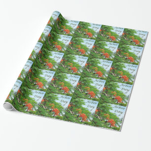 Regalo Papel de embalaje rojo del árbol de llama del dí
