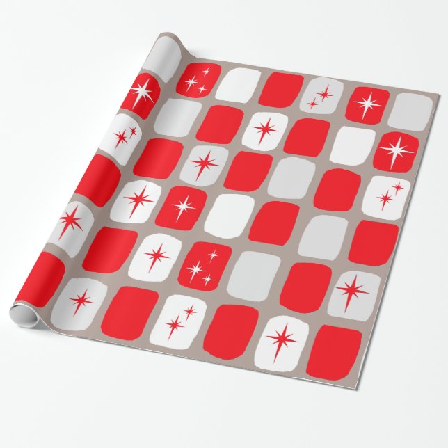 Regalo Papel de embalaje rojo retro de Starbursts (Desenrollado)