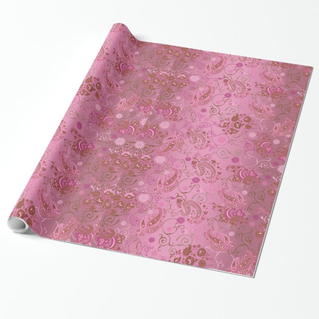 Regalo Papel de embalaje rosado de Paisley (Desenrollado)