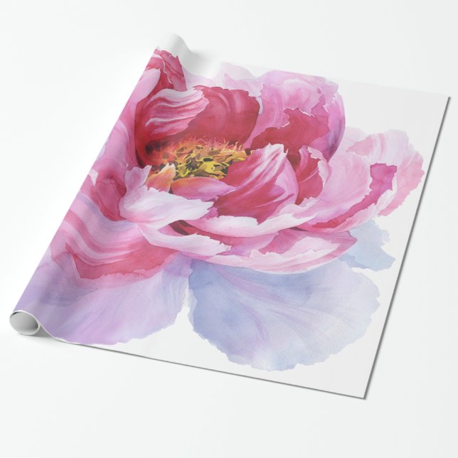 Regalo Papel de embalaje rosado del Peony de la acuarela (Desenrollado)