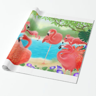 Regalo Papel de embalaje rosado tropical de los pájaros