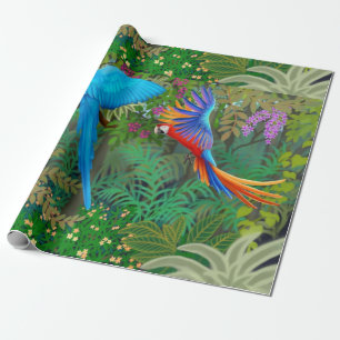 Regalo Papel de embalaje tropical de la selva del loro