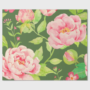 Regalo Papel de embalaje verde del peony rosado clásico