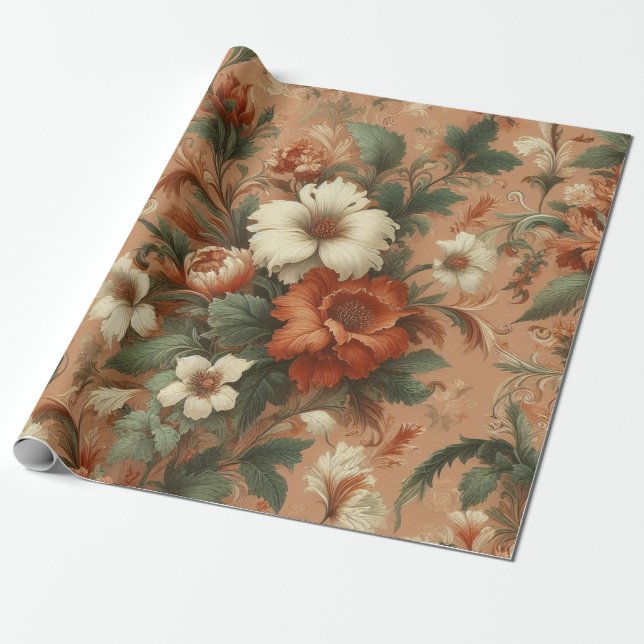 Regalo Papel de envasado - Naranja quemado, crema, verde  (Desenrollado)