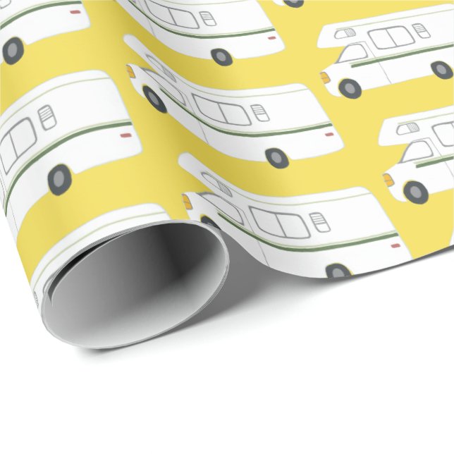 Regalo Papel de envoltura amarillo retro Camper Motorhome (Esquina del rollo)