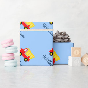 Regalo Papel de envoltura azul bebé con camión de volcado