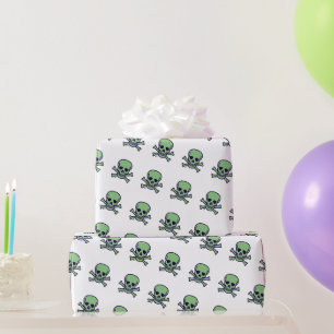 Regalo Papel de envoltura brillante blanco de cráneo verd