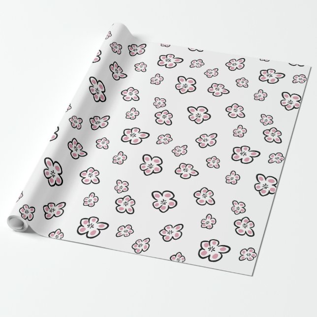 Regalo papel de envoltura con motivos de flor rosa (Desenrollado)