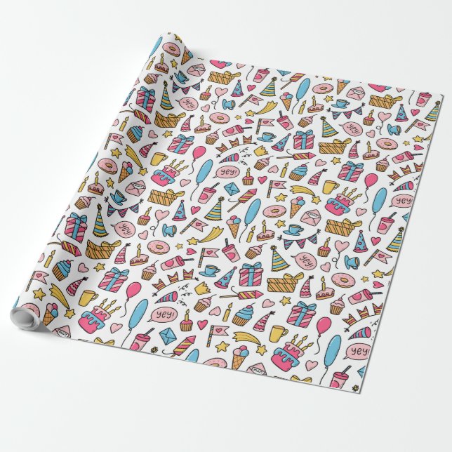 Regalo Papel de envoltura con patrón de cumpleaños (Desenrollado)