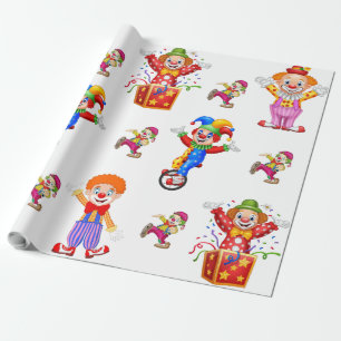 Regalo papel de envoltura con payasos de colores