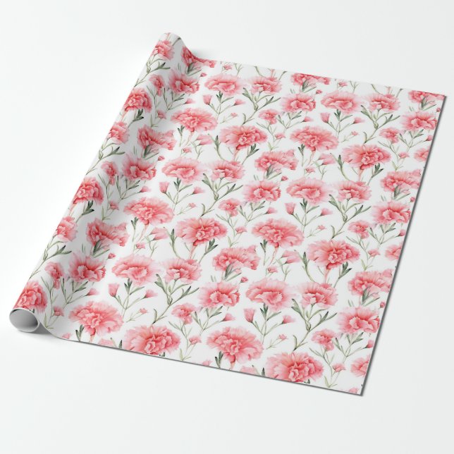 Regalo Papel de envoltura de acuarela floral - Carnations (Desenrollado)