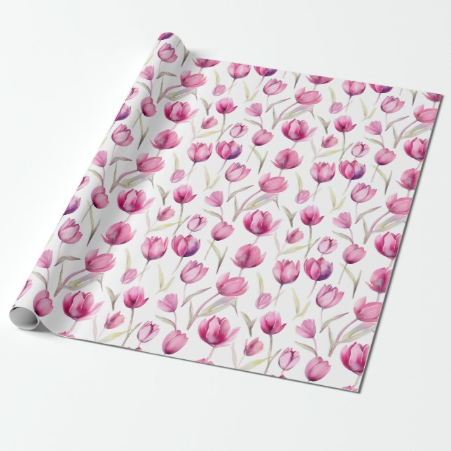 Regalo Papel de envoltura de acuarela floral - Tulipanes (Desenrollado)