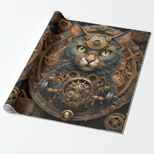 Regalo papel de envoltura de arte de IA del gato steampun
