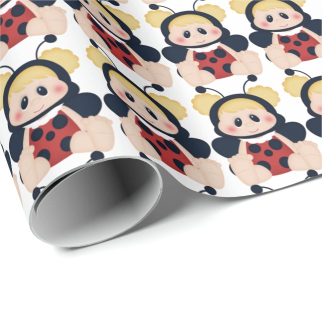 Regalo Papel de envoltura de Baby Girl Ladybug (Esquina del rollo)