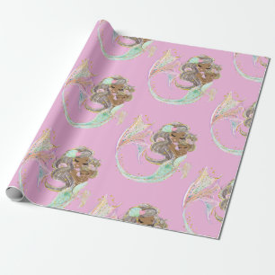 Regalo papel de envoltura de color rosa náutico de sirena