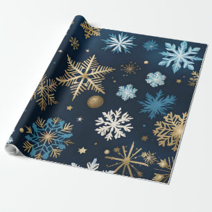 Regalo papel de envoltura de copos de nieve dorados