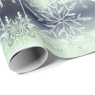Regalo Papel de envoltura de copos de nieve verde de ment
