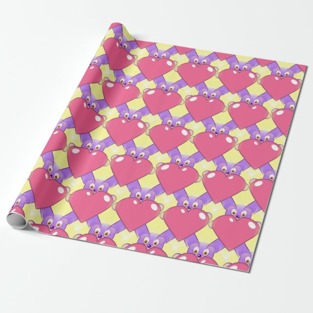Regalo papel de envoltura de corazón de oso (Desenrollado)
