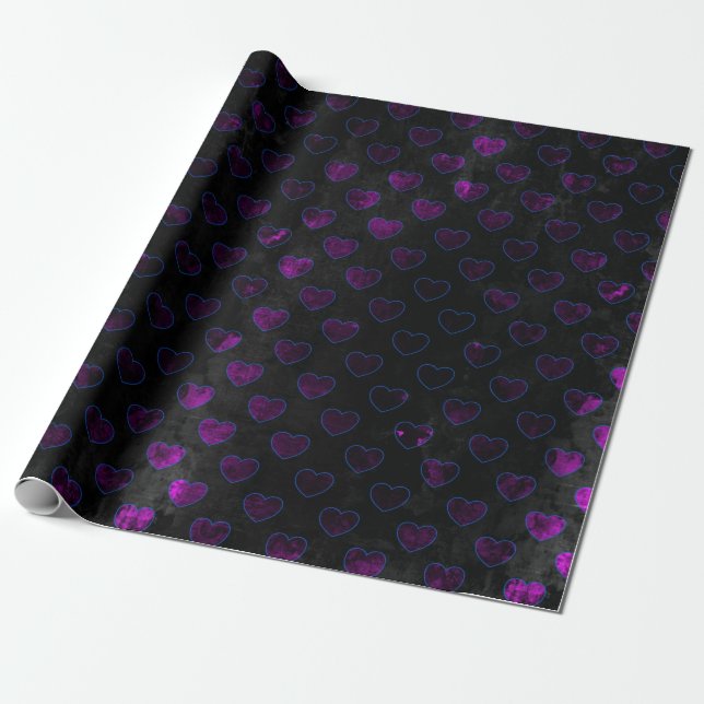 Regalo Papel De Envoltura De Corazón Negro Y Morado Textu (Desenrollado)