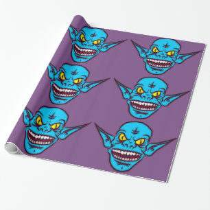 Regalo papel de envoltura de demonio de troll zombi azul