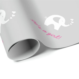 Regalo Papel de envoltura de ducha de bebé gris con elefa