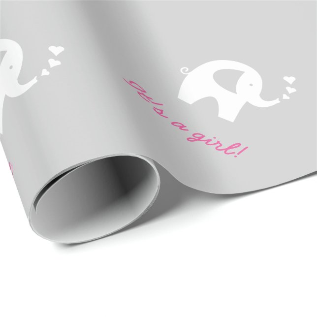 Regalo Papel de envoltura de ducha de bebé gris con elefa (Esquina del rollo)